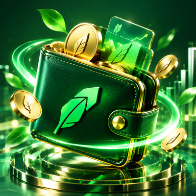 A premium green digital wallet surrounded by tokenized assets